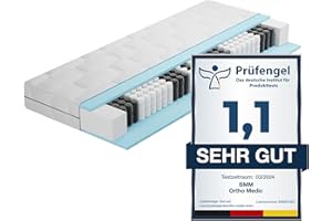 BMM Materac Ortho Medic 120 x 200 cm ze rdzeniem ze sprężynami kieszeniowymi, stopień twardości H2, certyfikat Öko-Tex, 7-strefowy ergonomiczny materac, wysokość 21 cm, wyprodukowano w Niemczech