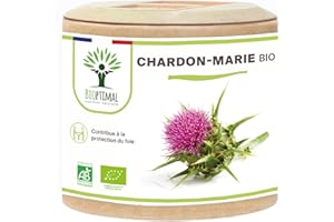 BIOPTIMAL NUTRITION NATURELLE Chardon Marie Bio - Bioptimal - Complément Alimentaire - Dépuratif Naturel Détox Foie Digestion - 100% Pur - Silymarine Silybine - 300 mg/Gélule - Fabriqué en France - Certifié Ecocert - 60 gélules