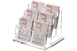 SANRUI Acrylic Vertical Business Card Holder for Desk，Clear Business Card Display Stand Organizer Storage Rack for Exhibition, Home , Office , 6 Slots 3 Tier, Holds 300 Cards