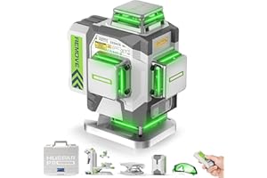 Huepar Pro Niveau Laser Auto-Nivellement 4D Vert Haute Précision - 4 * 360 Avec Batterie Lithium-Ion 8000 mAh, Support Multifonctionnel et Étui Rigide ZK04CG