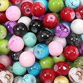 TOAOB 100 Piezas Cuentas de Vidrio Multicolor Patr&oacute;n de M&aacute;rmol de 6 mm Perlas de Cristal Redondas Abalorios de para Hacer Bis