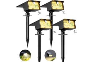 nipify Luces Solares LED Exterior Jardin con Sensor de Movimiento，[4 Paquete/62 LED/3 Modes], IP65 Focos Exterior Solares Potente Lamparas Suelo para Patio,Caminos,Terraza,Suelo,Césped, Blanco Cálido