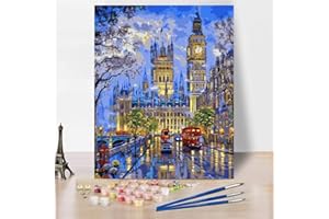 TISHIRON Pintura por números Anime Big Ben Pintura por Números Calle de Londres Pintura por Números Animales Adultos Artesanía para Decoración de Pared del Hogar - 40 x 50 cm (sin marco)