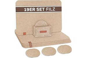 ‎TULENO TULENO® Tischset Filz beige 19-teilig - Platzdeckchen abwaschbar inkl. Untersetzer - Platzsets abwaschbar als Tischuntersetzer & Tischunterlage Esstisch - Tischsets rutschfest - Platzset abwischbar