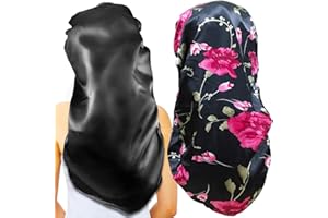 OUOOBEA 2Pcs Long Satin Bonnet Sleep Cap,Extra Large Braids Bonnets for Sleeping,Long Hair,Soft&Comfortable Elastic Band Bonnets for Women Night Sleep,Hair Bonnets for Women Satin (Black+Red Pattern)