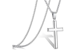 Roheafer 925 Sterling Silver Cross Necklace for Men Women 2.5mm Stainless Steel Wheat Chain 18K White Gold Plated Crucifix Pendant Necklace Polished Beveled Edge Cross Chain Necklace 61 cm…