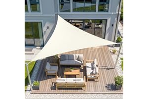 LOVE STORY Toldo Vela Triangular 5x5x5m Impermeable Toldos Crema Vela de Sombra，PES Poliestere Protección UV al 95% para Actividades al Aire Libre, Jardín, Patio