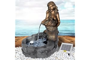 AMUR Solar Gartenbrunnen Brunnen Solarbrunnen Zierbrunnen Wasserfall Gartenleuchte Teichpumpe für Terrasse, Balkon, verbessertes Modell mit Pumpen-instant-Start-Funktion mit Liion-Akku & Led-Licht (V007)