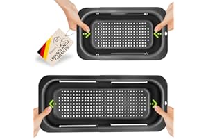 ETIEVORT 2 Pezzi Sopra Il Lavello Colino Cestello, Scolapasta Da Lavello Estendibile(34.5-48cm), Colino Per Lavello Cucina Pieghevole, Colino Regolabile Lavandino Per Lavare Verdure E Frutta (Nero)