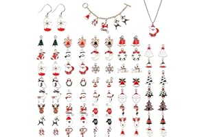 Kalolary 84 piezas Colgantes Navideños, Accesorios de Aleación Navideños Encantos Navidad, Copo de Nieve, Muñeco de Nieve, Sombrero, Collar, Pulsera, Pendientes Manualidades para Decoración DIY