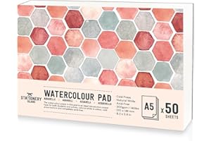 Stationery Island Papel Acuarela A5 300gr, 50 Hojas Cuaderno Acuarelas Bloc, Papel Acuarela A5 para Niños Adultos profesional Pintar, Dibujar y Bocetos