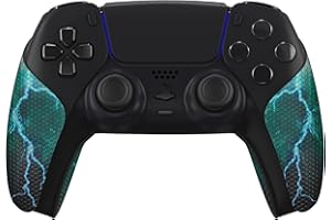 eXtremeRate PlayVital Grip Sticker do ps5 Kontrolera,Miękkie Gumowe Podkładki Uchwyty do ps5 Kontrolera,Antypoślizgowy Skin na Kontrolera do ps5-Zielona Burza Piorunami