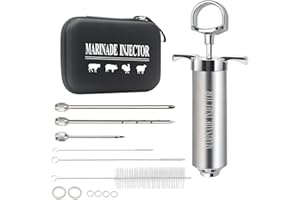 YoHold Injecteur de Viande, seringue Alimentaire, Injection de Marinade avec 3 Aiguilles pour fumoir BBQ Dinde Boeuf ; 2 onces, avec étuis de Rangement