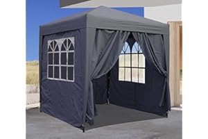QUICK STAR Pop-Up-Pavillon 2,5 x 2,5 m Smoky Grau mit 4 Easy-Klett Seitenwänden mit 2 Reißverschlüssen.