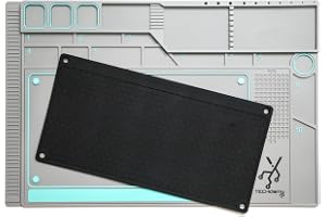 Techdemy Lödmatta V2 – ESD reparationsmatta av silikon/PVC – för lödning på , PC och elektronik (grå-blå, 57 x 37