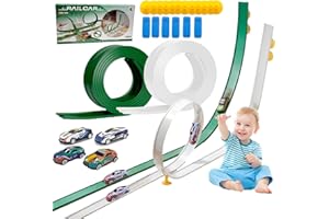 Caossuixin 5M Flexible Race Car Track for Kids, Speed Track 5m Green Flexible Toy Car Track for Loops, Jumps, Ramps with Suction Cups Christmas Birthday Gifts for 3 4 5 6 7 8 Years Old Boys Girls Kids