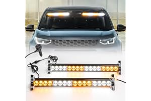 ROUTEKING 2 x 17 Inch Strobe Beacon Lights – 12V/24V 2 in 1 LED Bar Light, 23 Flash Modes, 32 LED Emergency Hazard Warning LEDs for Vehicles Trucks (Amber/White)