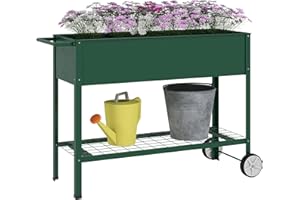 Outsunny Jardinière sur Pieds Potager dim. 109L x 44l x 80H cm étagère 2 Roues + Insert d'irrigation métal Vert