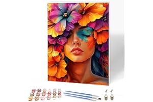 KEYIFA Lady Paint by Numbers for Adults on Framed Canvas, Woman Flowers Painting by Number Canvas Kits with Acrylic Paint, DIY Craft Oil Painting Art Kits for Adults, Home Wall Decor 30x40cm