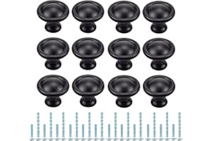 ATOPO 12 Pièces Boutons de Tiroir Ronds, Poignée Cuisine avec 2 Vis de Taille pour Meubles, Armoire, Commode, Parfait pour Porte, Bureau, Chambre, Placard (Noir)