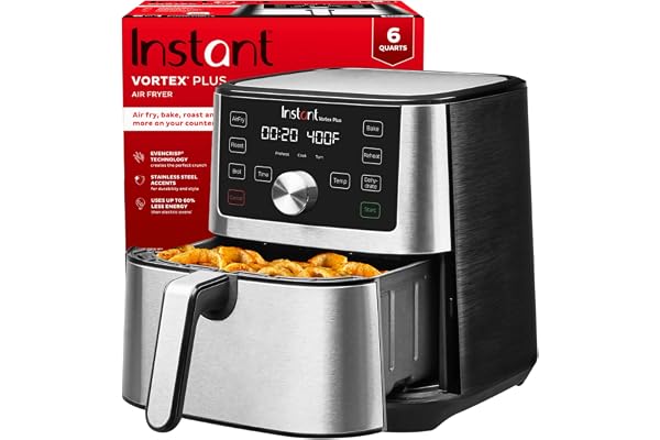 Instant Vortex Plus 6L Air Fryer, 6-in-1 with 360° EvenCrisp Technology, Touch Control Panel, Uses 95% Less Oil, Air Fry, Roast, Grill, Bake, Reheat & Dehydrate, 1500W, PFOA-Free & BPA-Free, 230V