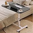 Mobile Overbed Table with Wheels, Peng General Adjustable Overbed Bedside Table with Wheels, Mobile Laptop Computer Standing Desk Cart with Tray (Black 55x32x59 cm), P-211