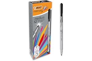 BIC Intensity Feutres d'écriture, Idéal Pour Ecrire Et Dessiner, Pointe Moyenne (0,8 mm), Couleur Noir, Boîte de 12
