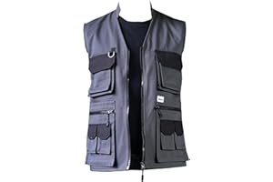 Bitco BTC20 Chaleco para herramientas Gris/Negro Repelente al agua Repelente al aceite Reforzado Múltiples bolsillos, Chaleco de seguridad, Chaleco de bricolaje