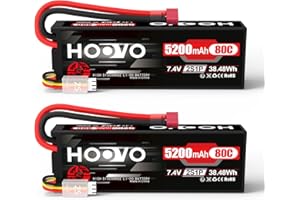 HOOVO Batteria RC 2S LiPo 7,4 V 5200 mAh 80 C rigida con spina Deans batteria di ricambio per RC auto, camion, Heli, aeroplano rock crawler airplane elicopter rc auto camion barca (2 pacchetti