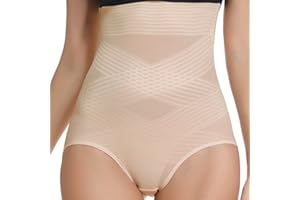 WOWENY High Waist Shapewear Panty Girdle Firm Tummy Control Knickers Seamless Body Shaper Butt Lifter Panties Waist Cincher Trainer Slimming Briefs Underwear for Women, Black Beige