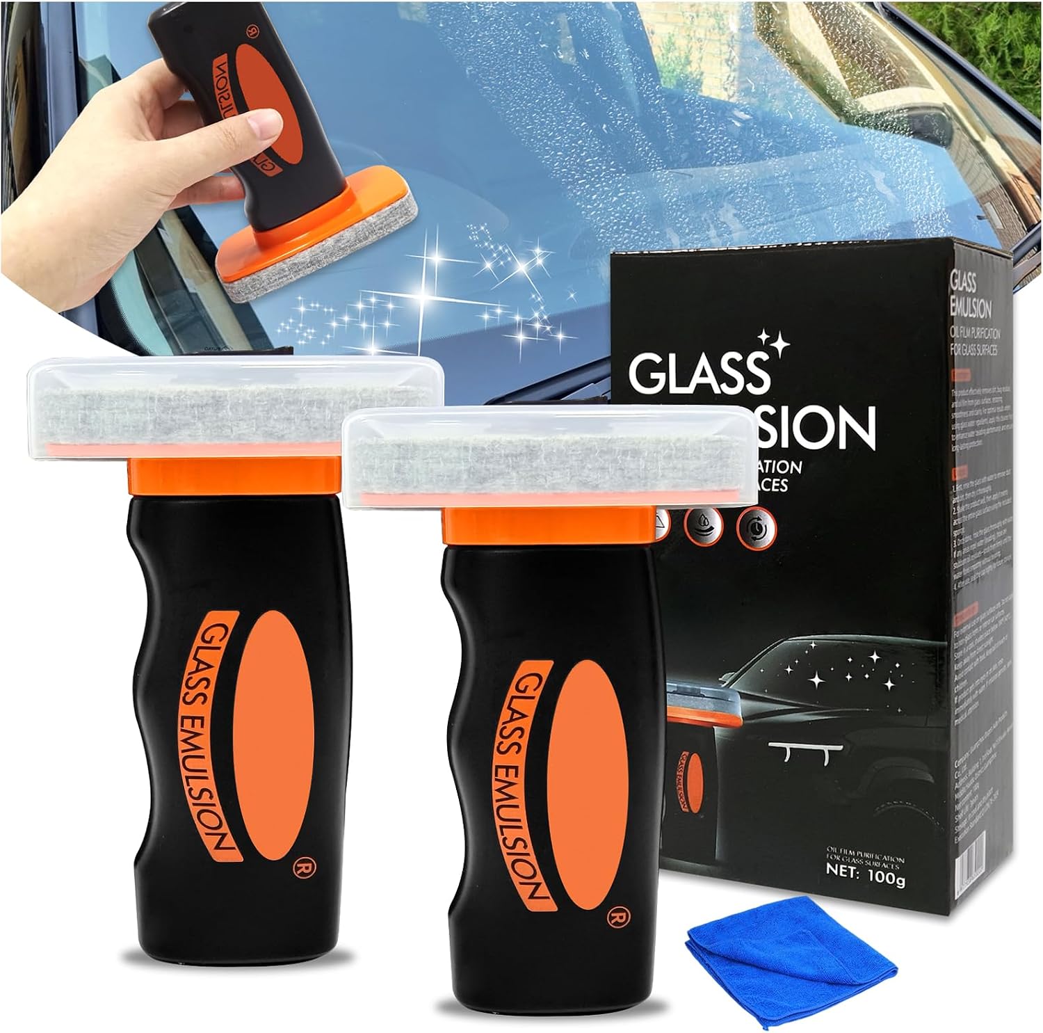 KutaKuta 2PCS Glass Emulsion, Portátil Limpia Cristales, Limpieza Coche Eeja el Parabrisas Cristalino, Mejorando la Visibilidad, Adecuado para Espejos Retrovisores y Cuarto de Baño