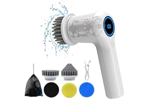 Lottsall - Spazzola di pulizia elettrica con display a LED, multifunzione per la pulizia, 4 testine per la casa, piastrelle, cucina e pneumatici, 2 modalità, bianco