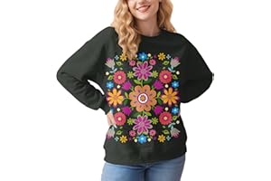 Fanient Sweat-Shirt pour Femme,Col Rond,Polaire,Imprimé Floral,en Coton,Décontracté,Automne-Hiver,Manches Longues