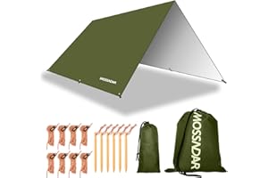 MOSSNDAR Tenda Parasole da Campeggio, 3M x 3M Telone da Campeggio Impermeabile PU 3000mm, Anti-UV 50+ Tenda Tarp Leggero, Parasole e Coperture da Campeggio Tarp Telone per Amaca, Beach, Picnic