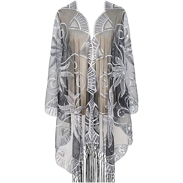 Châle à Paillettes Des Années 1920 Avec Bordure En Dentelle