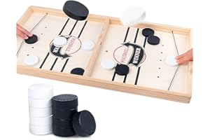 BLLREMIPSUR Hockey Brettspiel, Holz Schnell Sling Puck Match-Spiel, Bouncing Brettspiel, 2 in1 Interaktion Tischhockey Katapult Portable Schachbrett-Set