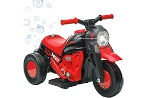AIYAPLAY Moto électrique Enfants, 3 Roues, 6 V, 3 km/h, Voiture électrique Enfants avec Fonction de Bulles, Effets Lumineux et sonores, 2 à 5 Ans, Charge Max. 30 kg, Rouge