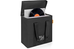 BQKOZFIN 12 Inch Vinyl Record Storage Bag with Lids & Handles, Album Storage Box Holds up 50+ Single Records, Collapsible LP Record Organizer Crate Protect Your Precious Album Collection (Small)