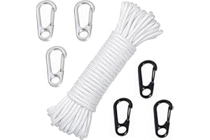 QXCFTW 16M Flag Pole Rope, 6mm Thick Nylon Flag Rope, Flagpole Rope, White Flag Line Halyard Double Braided, Pole Flag Halyard Line, With 6 Flag Pole Clip, for Flagpole Sailboat Garden Camping