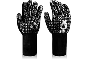 ‎REINALIN Reinalin Grillhandschuhe Hitzebeständig bis 800°C, Ofenhandschuhe Topfhandschuhe Feuerfeste Handschuhe BBQ Handschuhe Kochhandschuhe Backhandschuhe Backofenhandschuhe, Baumwolle, Schwarz