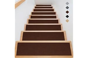 Odot Riutilizzabile Tappeti per Scale, Tappeto Gomma Antiscivolo Silenzioso,Grandi Moquette Adesiva, Rettangolare Morbido Tappeto, Tappeto Sicurezza per Pet Anziani e Bambini (caffè,8 Pezzi)