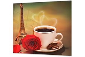 CONCEPT CRYSTAL Couvre-plaques de cuisson en VERRE trempé – Protège-plan de travail et planche à pâtisserie – UNE PIÈCE (60x52 cm) ou DEUX PIÈCES (30x52 cm chacune) ; D05 Série Café : Paris 1
