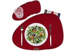 ‎SÖLMO sølmo I Designer Tischset Rot aus Filz - Oval I Hitzebeständig I 4er Platzset mit Untersetzer, Tischset, Platzdeckchen I Tischdeko Winter, Rot (Wine Red)