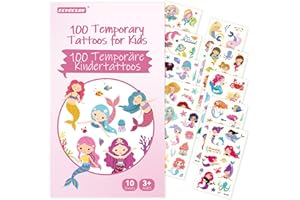 ‎ECHOCUBE ECHOCUBE Temporäre Tattoos Kinder mit 100 Motiven, 10 Bögen wasserdichte Meerjungfrau Thema Tattoo Aufkleber, gefälschte Tattoos Set für Kinder Weihnachten Geburtstag Tasche Füller