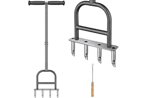 Lifeswell Lawn Aerator, Grass Hollow Tine Aerating Tool, T-Handle Manual Garden Turf Coring Tool, Heavy Duty Plug Core Aeration with Cleaning Tool for Compacted Soils to Prevent Lawns Run-Off