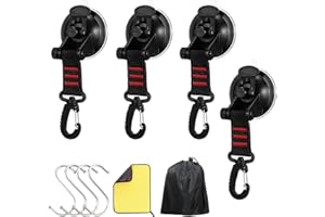 YGCQFH 4 Pcs Heavy Duty Suction Cup Anchor - Car Side Awning Suction - with 360° Rotating D Rings and S Hooks - Multipurpose Camping Sucker Cup Hooks - Apply to Truck, Boat, Car, Van, Home, Camping