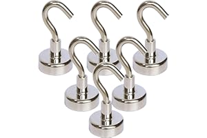Magnetpro Crochet magnétique 9 kg Super Puissance d'aspiration Aimants puissants en néodyme Magnétique pour Portes, armoires, plafonds, ferrures, ferrures industrielles (6 pièces)