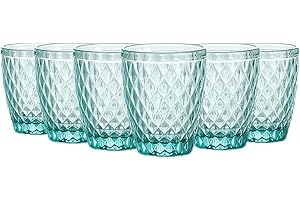 TRESV Set de 6 Vasos Colores o Transparente, Vaso de Cristal agua de 250 ml, Vaso de Agua y Bebidas, Aptos para Lavavajillas (Azul Diamante)