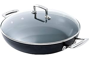 Le Creuset Toughened Non-Stick 26x6.5cm Shallow Casserole/Braiser with Glass Lid, Aluminium, 51107260010502, Black
