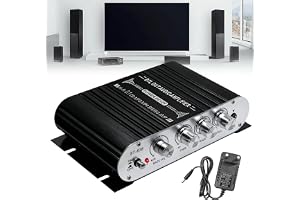 RMS HiFi Ljudförstärkare 20 W x 2 + 40 W ST-838 Mini Hi-Fi förstärkare med bashögtalare utgång klass D 2.1 kanal med AUX för hem, bilhögtalare (med adapter)